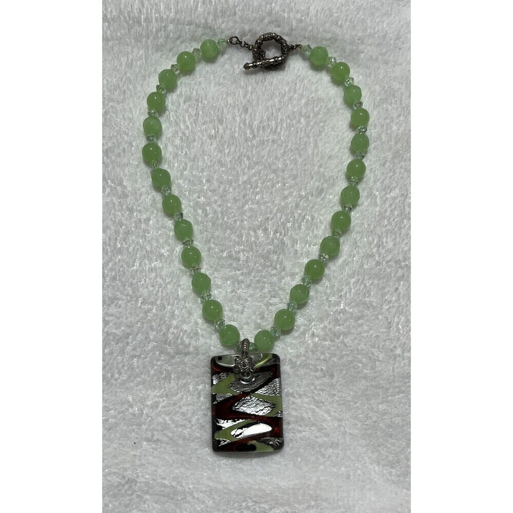 Dichroic Fused Glass Wearable Art Pendant W/Glass & Crystal Beads Necklace